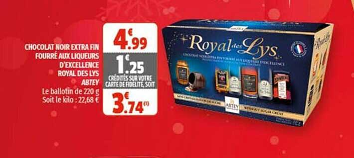 chocolat noir extra fin fourré aux liqueurs d'excellence royal des lys abtey