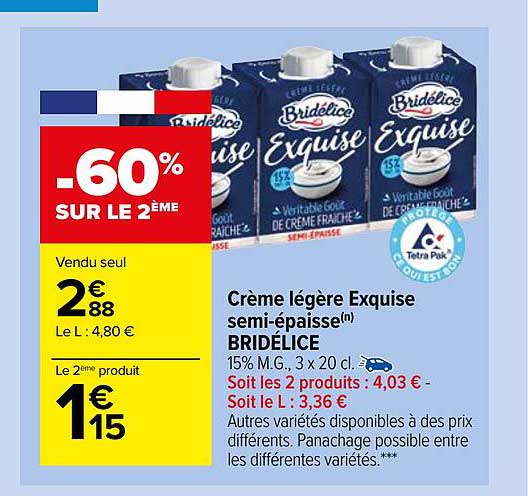 crème légère exquise semi-épaisse bridélice