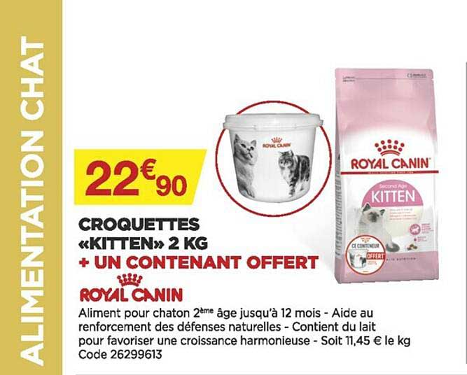 croquettes «kitten» 2 kg + un contenant offert royal canin