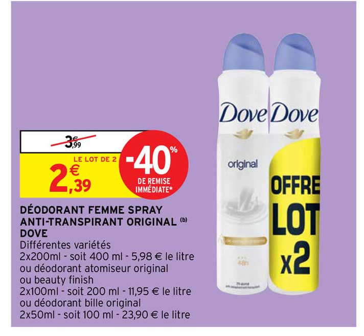 déodorant femme spray anti-transpirant original dove