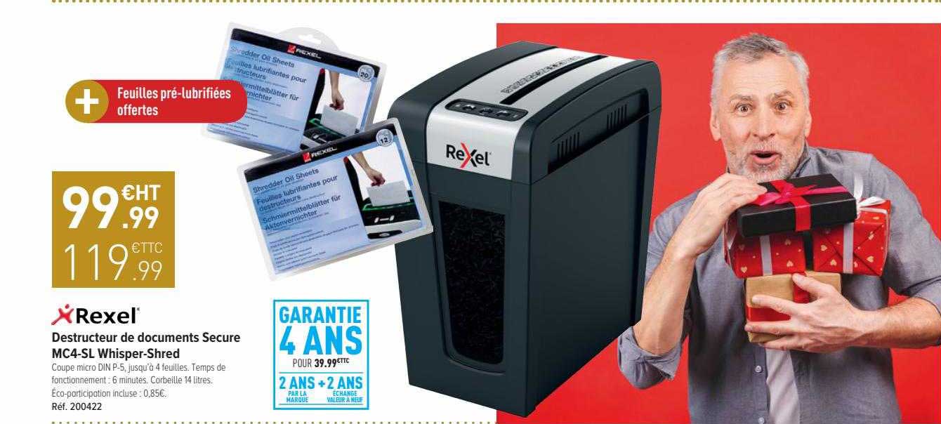 destructeur de documents secur mc4-sl whisper-shred rexel