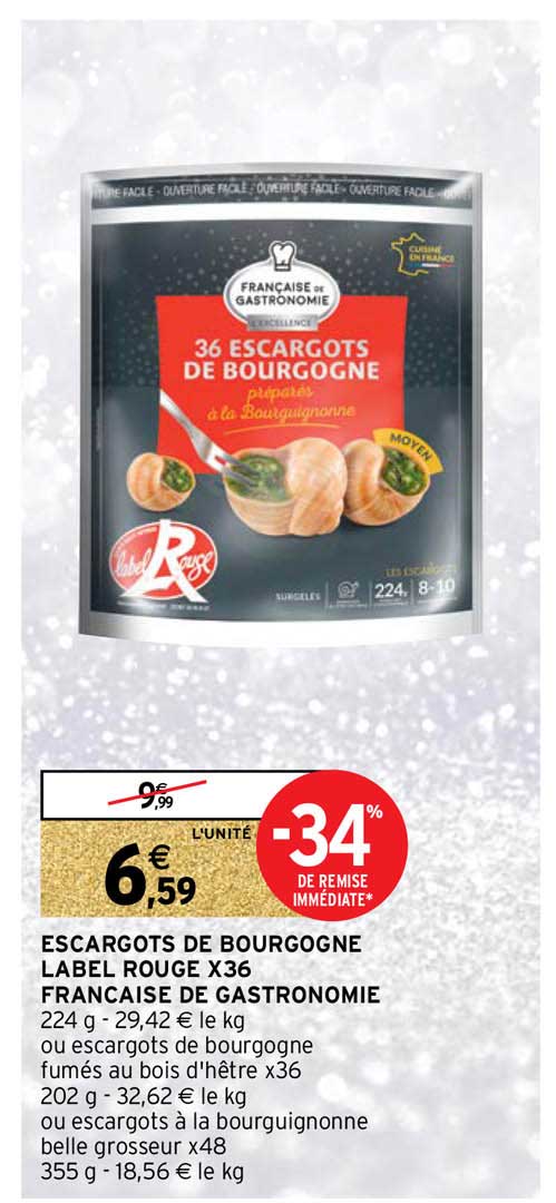 escargots de bourgogne label rouge x36 française de gastronomie