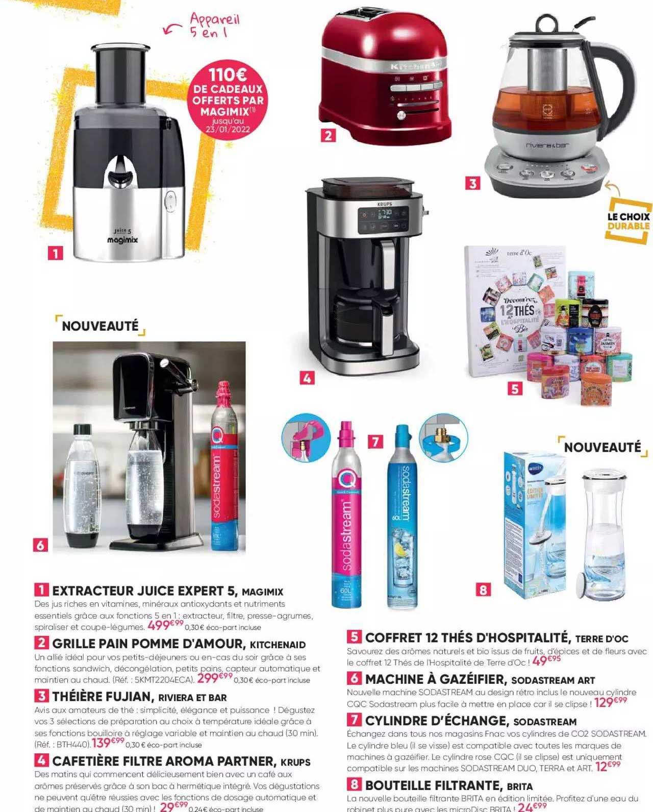 extracteur juice expert 5, magimix, grille pain pomme d'amour kitchenaid, théière fujian, riviera et bar, cafetière filtre aroma partner krups, coffret 12 thés d'hospitalité