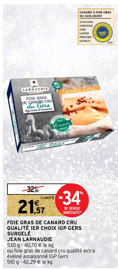foie gras de canard cru qualité 1er choix igp gers surgelé jean larnaudie