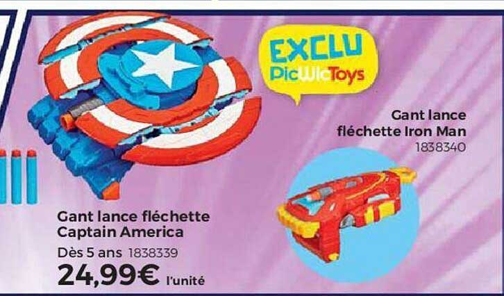 gant lance fléchette captain america, gant lance fléchette iron man