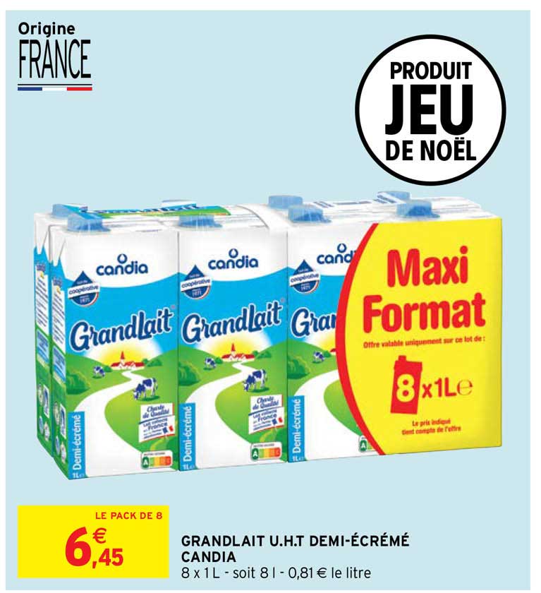 grandlait u.h.t. demi-écrémé candia