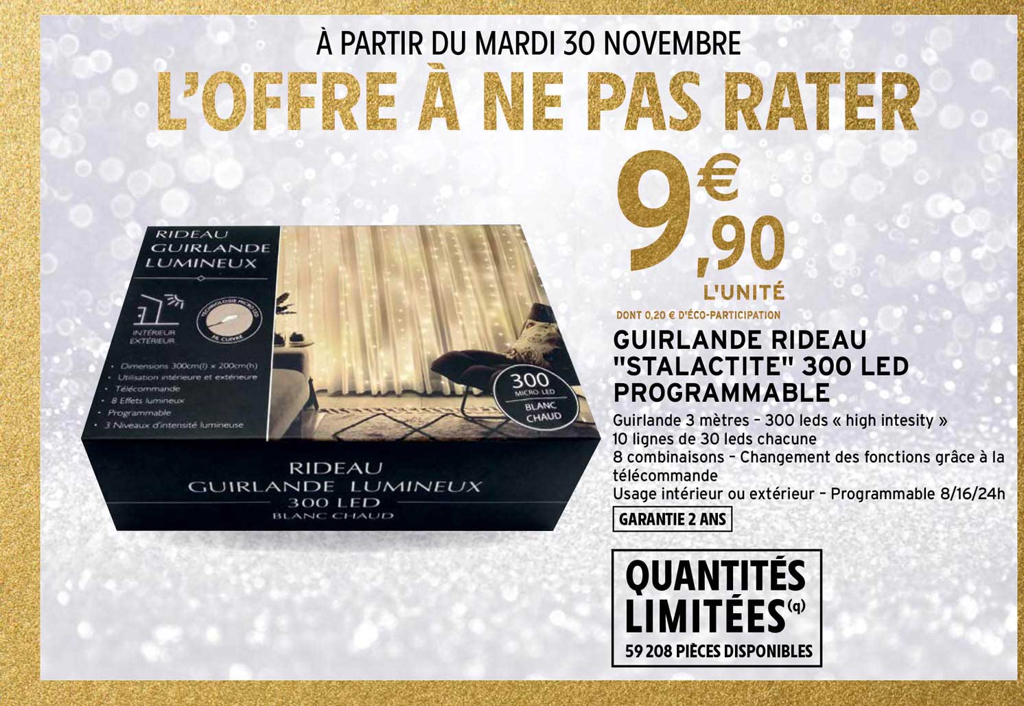 guirlande rideau "stalactite" 300 led programmable