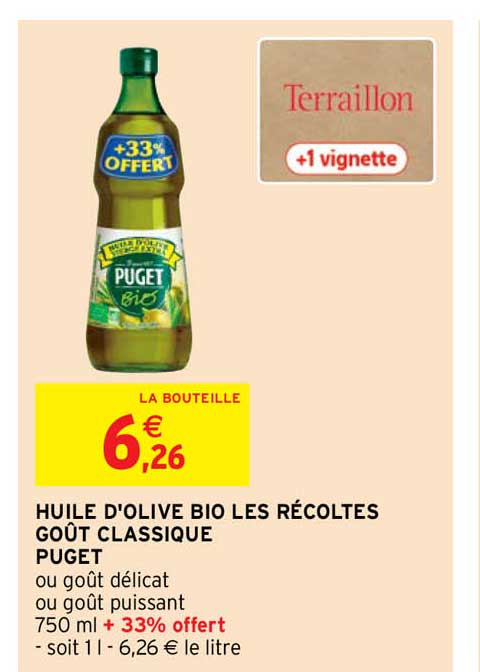 huile d'olive bio les récoltes goût classique puget