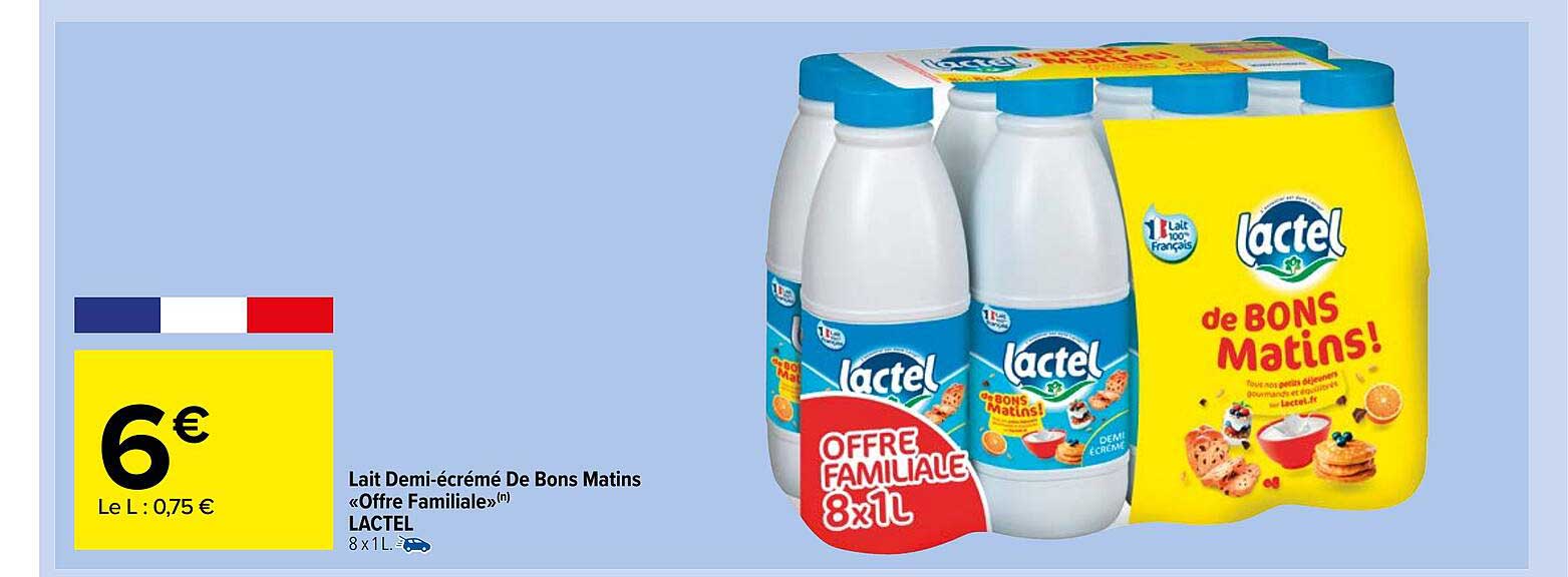 lait demi-écrémé de bons matins «offre familiale» lactel