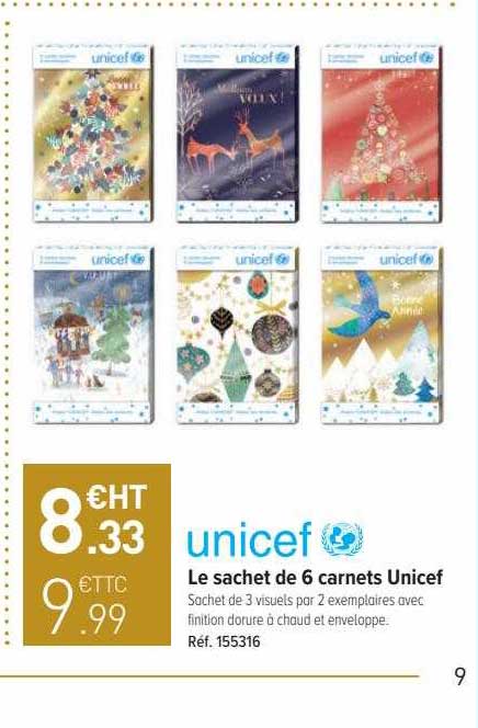 le sachet de 6 carnets unicef unicef