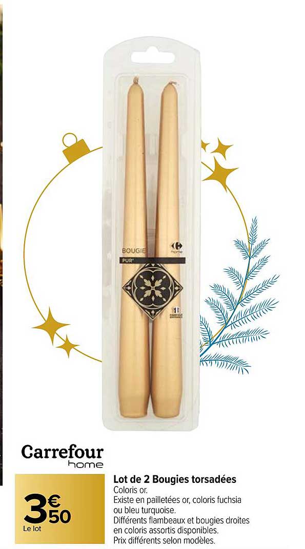 Lot De 2 Bougies Torsadées Carrefour Home