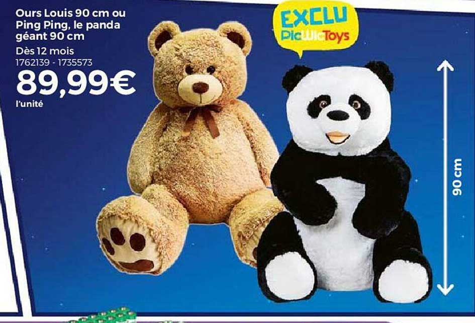 ours louis 90 cm ou ping ping, le panda géant 90 cm
