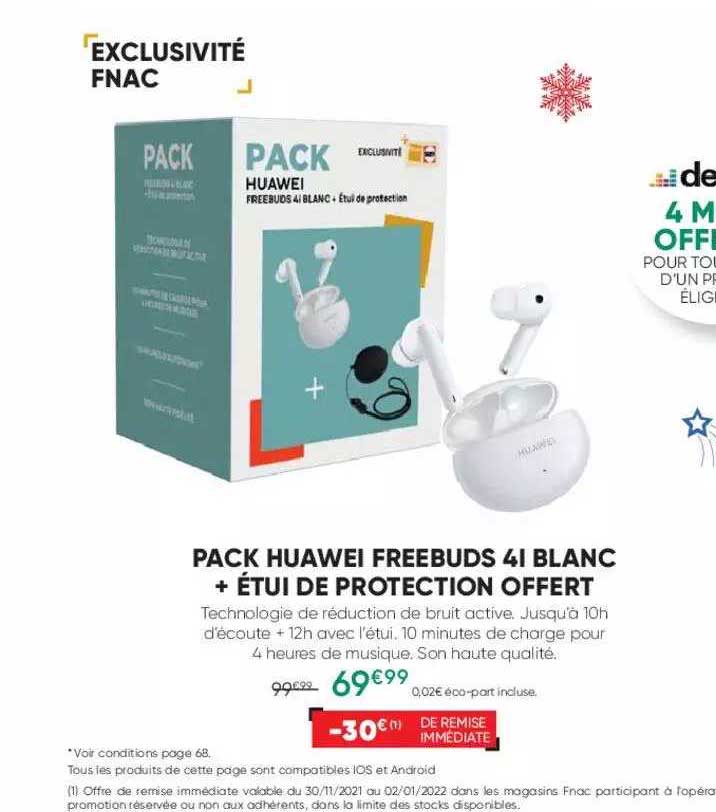 pack huawei freebuds 41 blanc + étui de protection offert