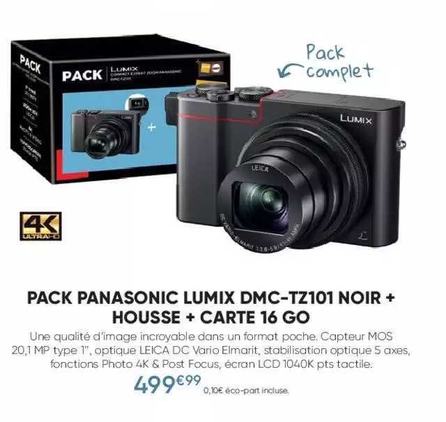 pack panasonic lumix dmc-tz101 noir + housse + carte 16 go