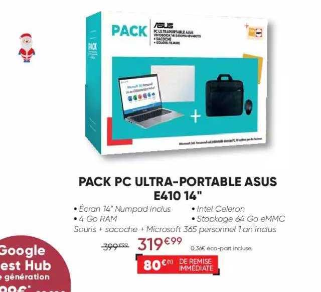 pack pc ultra-portable asus e410 14"