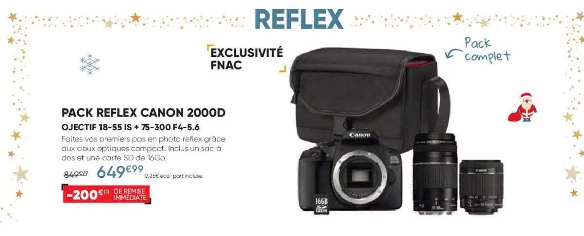 pack reflex canon 2000d objectif 18-55 is + 75-300 f4-5.6