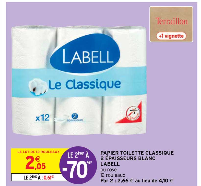 papier toilette classique 2 épaisseurs blanc labell