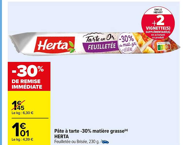pâte à tarte -30% matière grasse herta