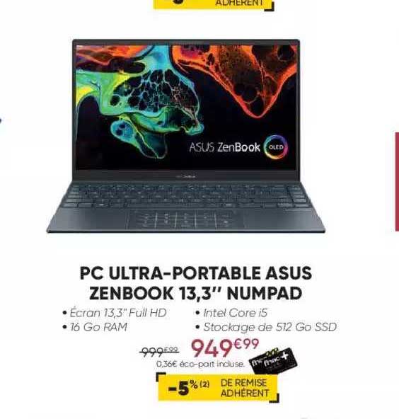 pc ultra-portable asus zenbook 13,3" numpad