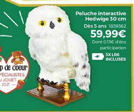 peluche interactive hedwige 30 cm