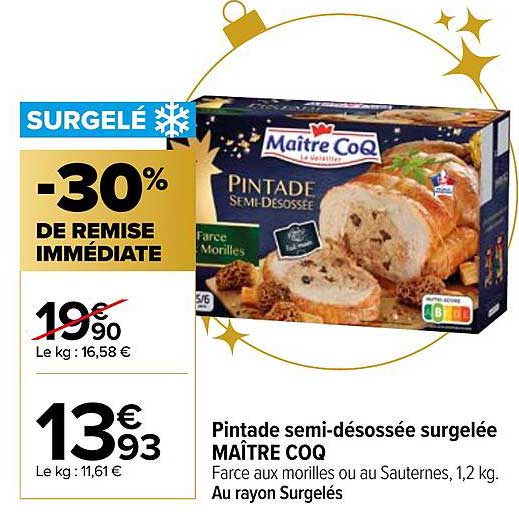 pintade semi-désossée surgelée maître coq