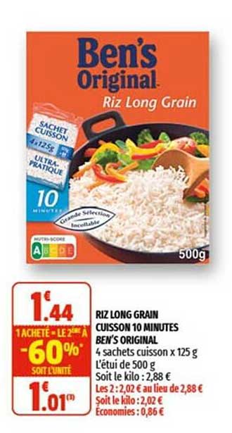 riz long grain cuisson 10 minutes ben's original