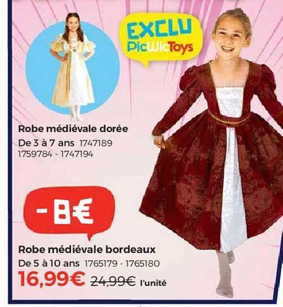 robe médiévale dorée, robe médiévale bordeaux