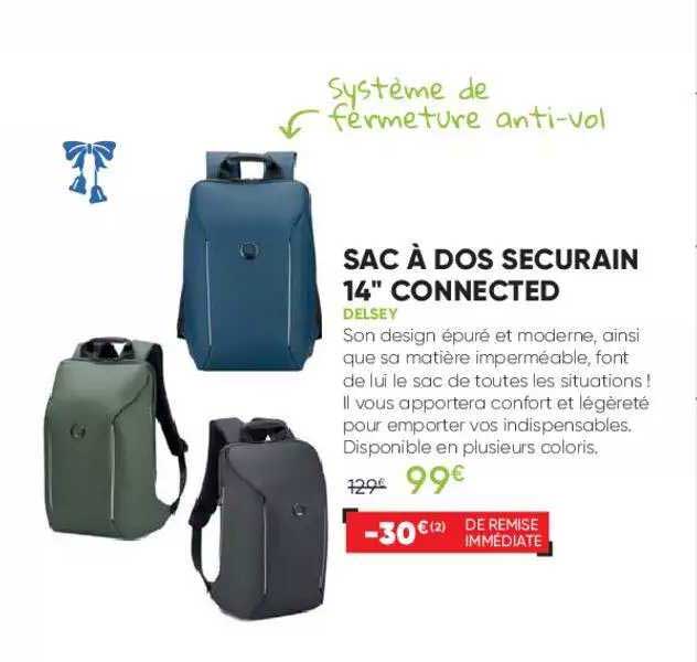 sac à dos securain 14" connected delsey
