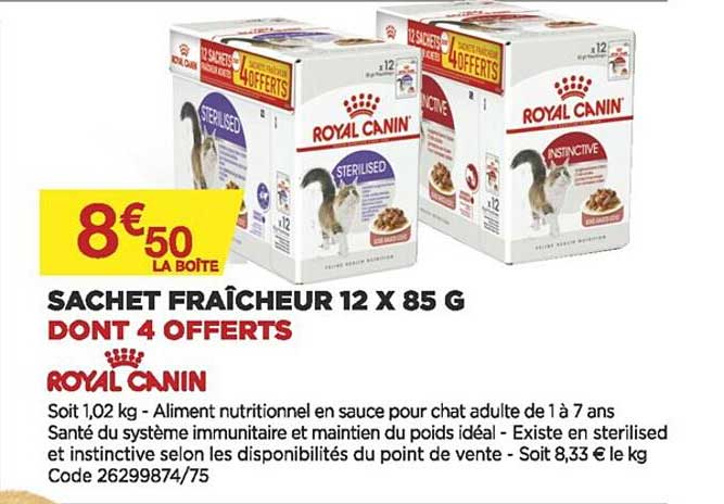 sachet fraîcheur 12 x 85 g dont 4 offerts royal canin