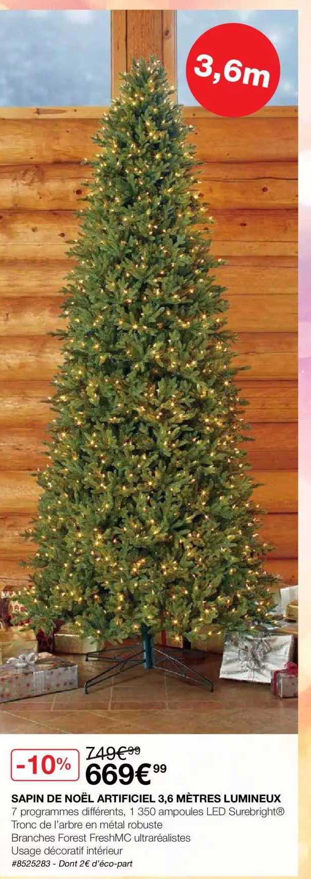 sapin de noël artificiel 3,6 mètres lumineux