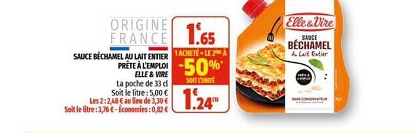 sauce béchamel au lait entier prête à l'emploi elle & vire
