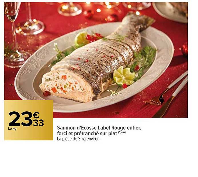 saumon d'écosse label rouge entier, farcie et prétranché sur plat