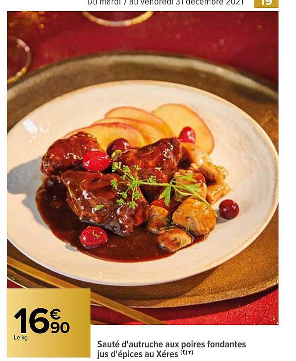 sauté d'autruche aux poires fondantes jus d'épices au xéres