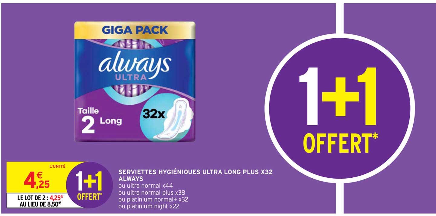 serviettes hygiéniques ultra long plus x32 always