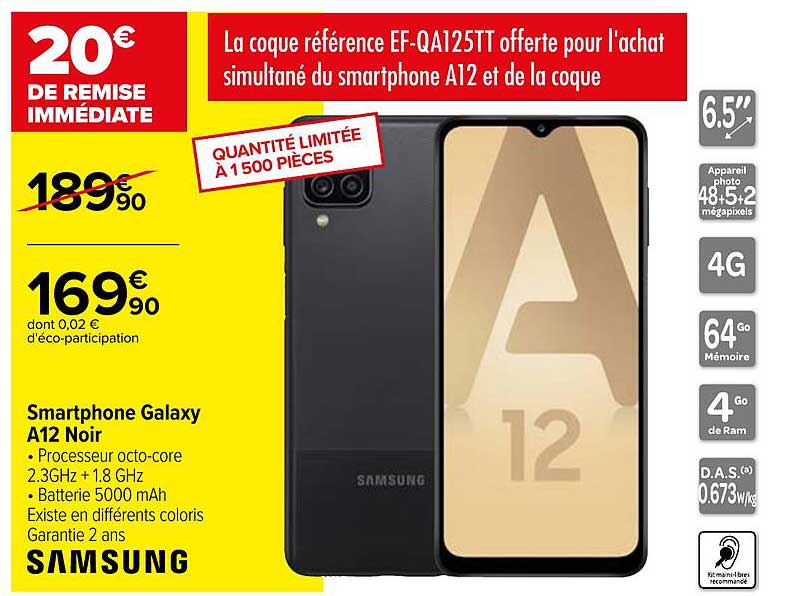 smartphone galaxy a12 noir samsung