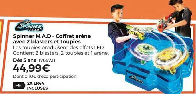 spinner m.a.d. coffret arène avec 2 blasters et toupies