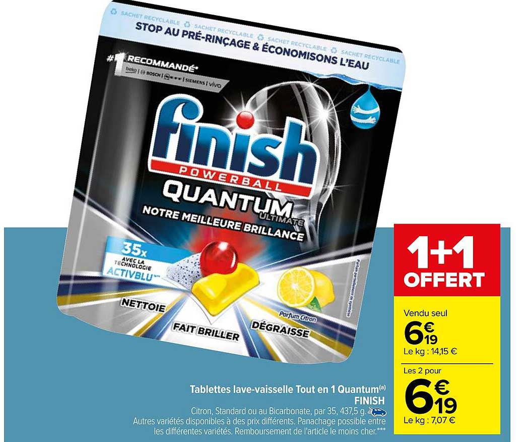 tablettes lave-vaisselle tout en 1 quantum finish