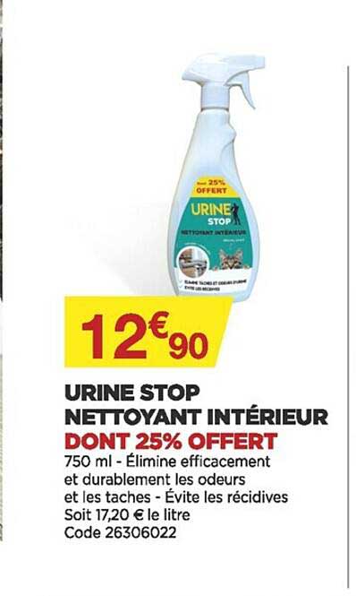 urine stop nettoyant intérieur dont 25% offert