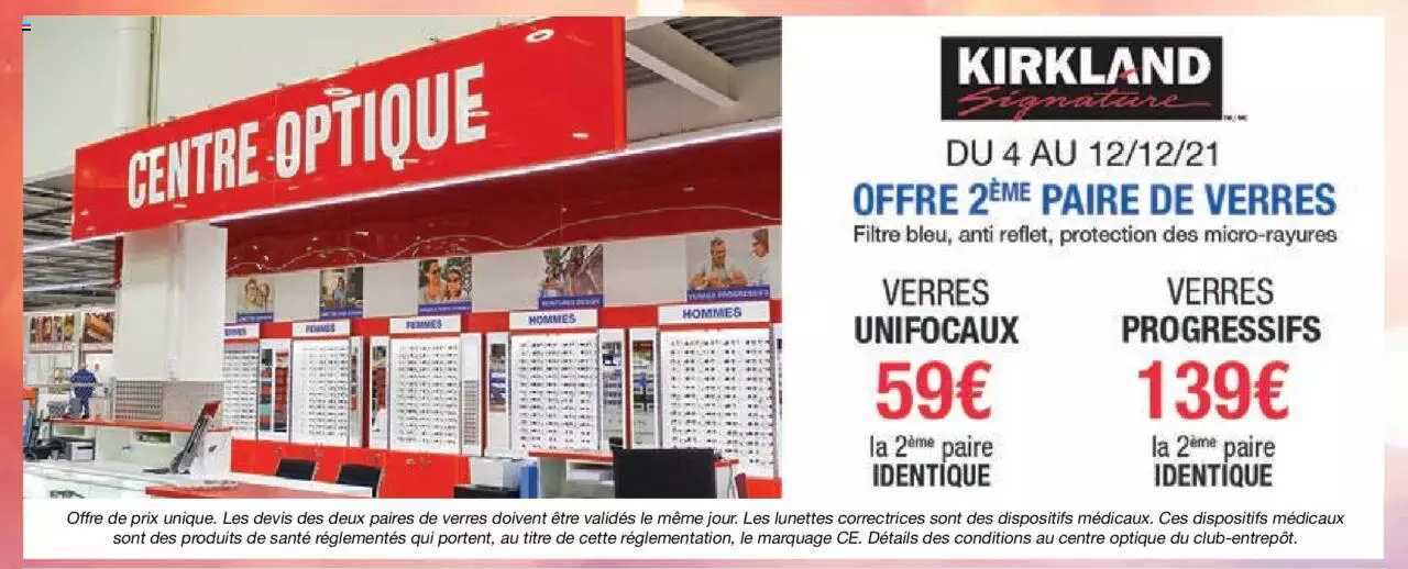 verres unifocaux, verres progressifs kirkland signature