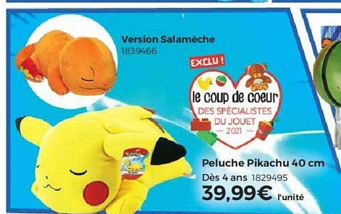 version salamèche, peluche pikachu 40 cm