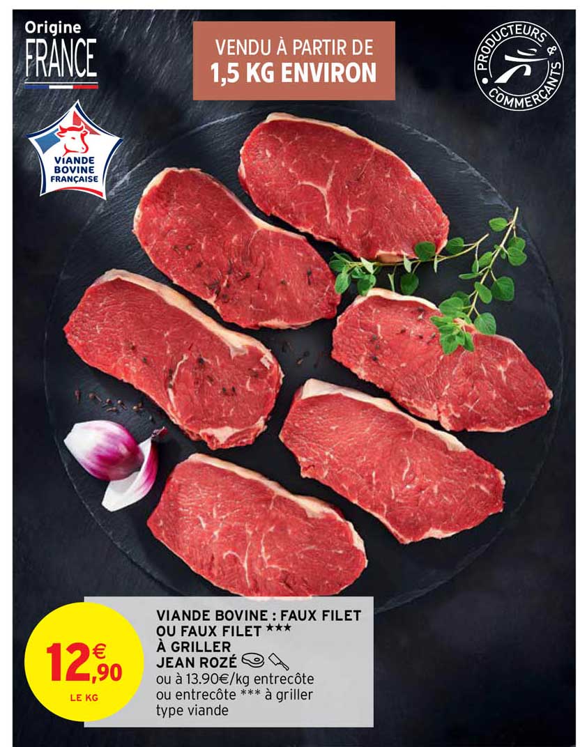 viande bovine : faux filet ou faux filet *** à griller jean rozé