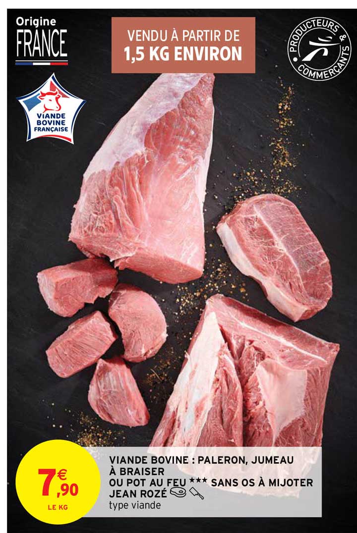 viande bovine : paleron, jumeau à braiser ou pot au feu *** sans os à mijoter jean rozé