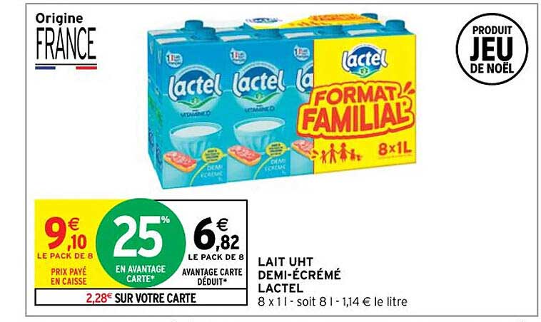 lait uht demi-écrémé lactel