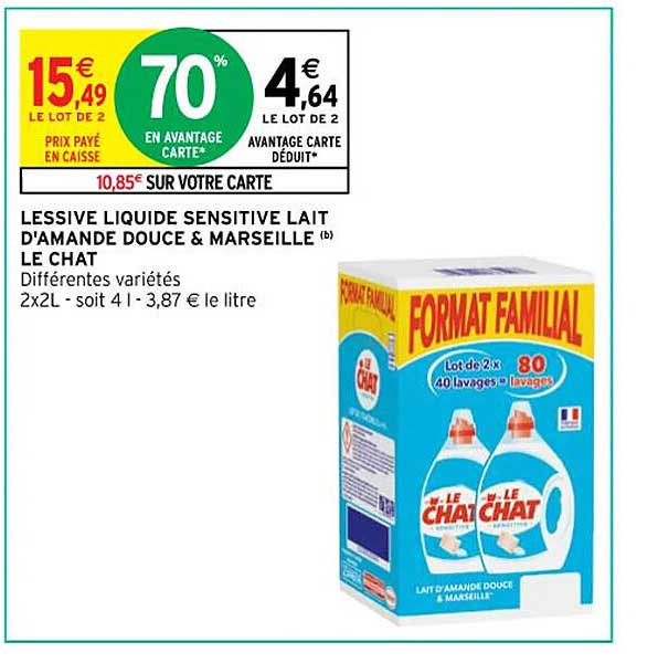 lessive liquide sensitive lait d'amande douce & marseille le chat