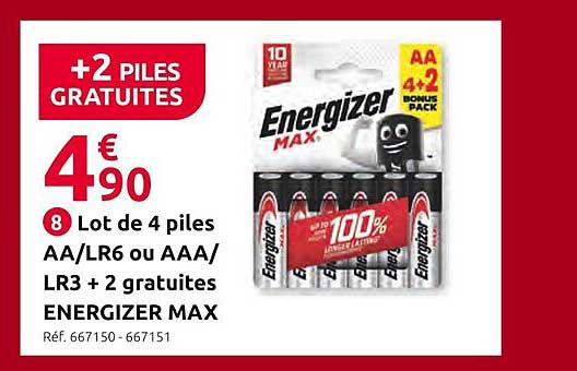 lot de 4 piles AA, lr6 ou AAA lr3 energizer max
