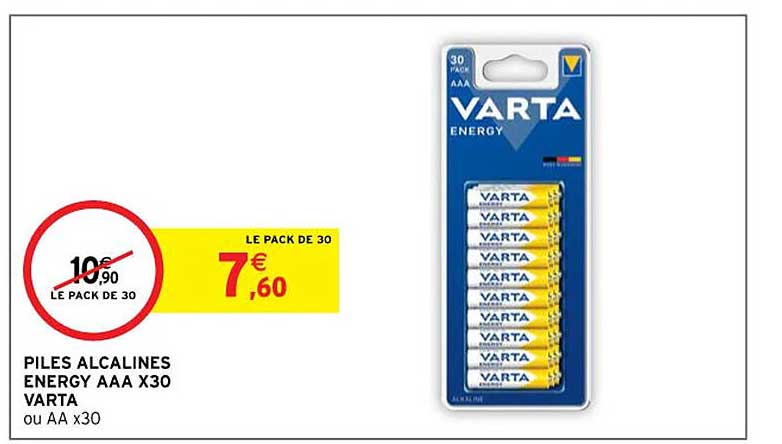 piles alcalines energy AAA x30 varta