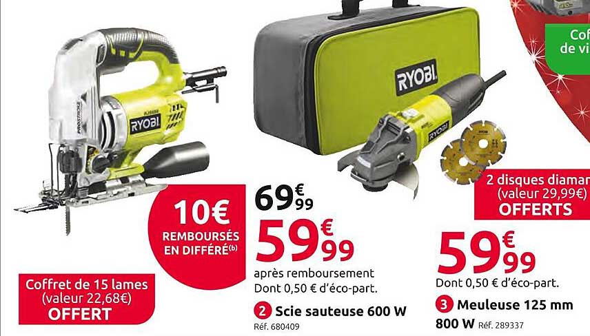 scie sauteuse 600w ou meuleuse 125mm 800w ryobi
