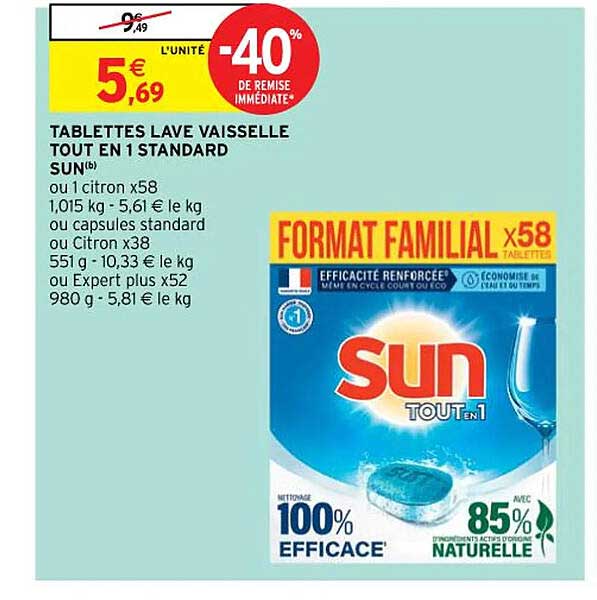 tablettes lave vaisselle tout en 1 standard sun
