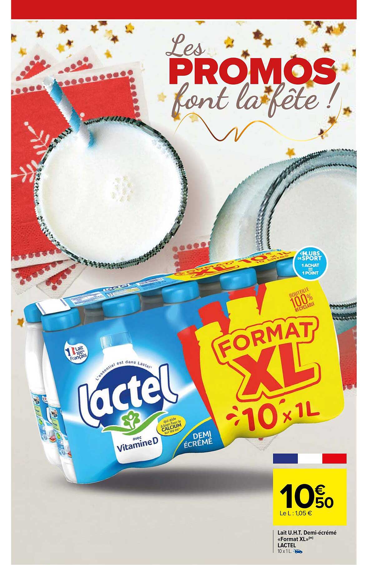 lait u.h.t. demi-écrémé «format xl» lactel