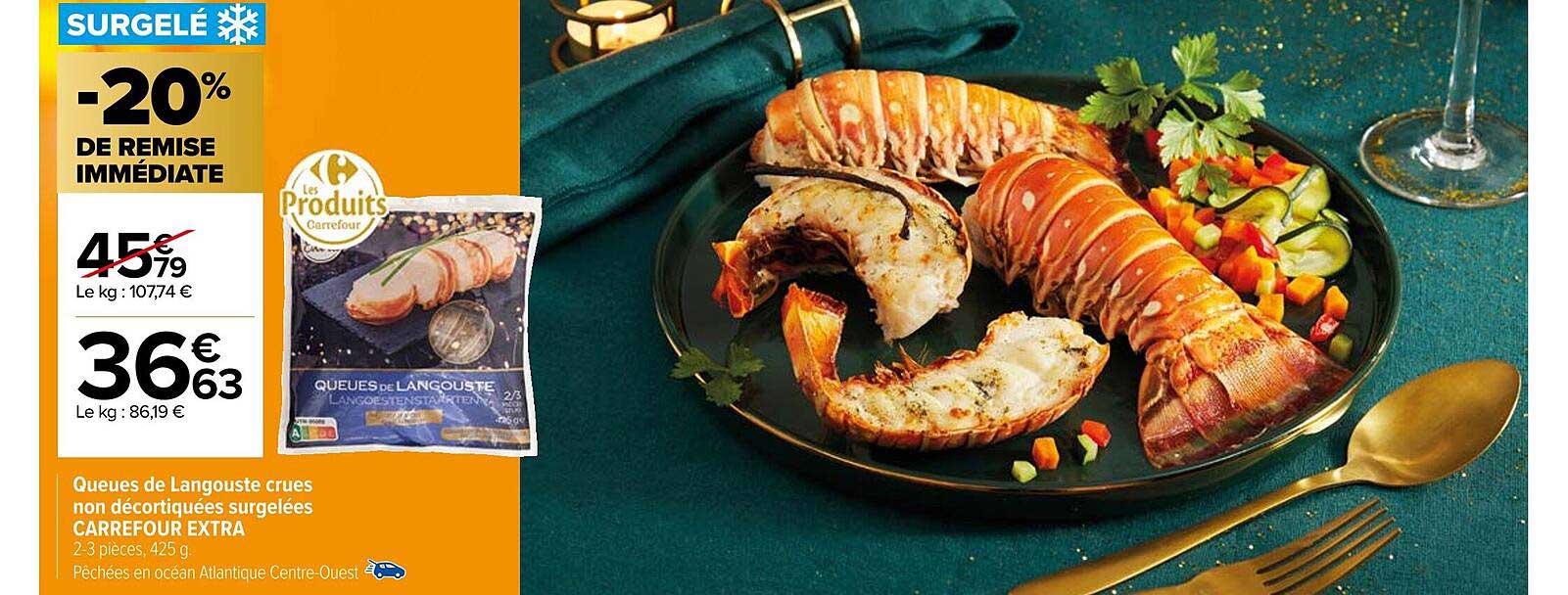 queues de langouste crues non décortiquées surgelées carrefour extra